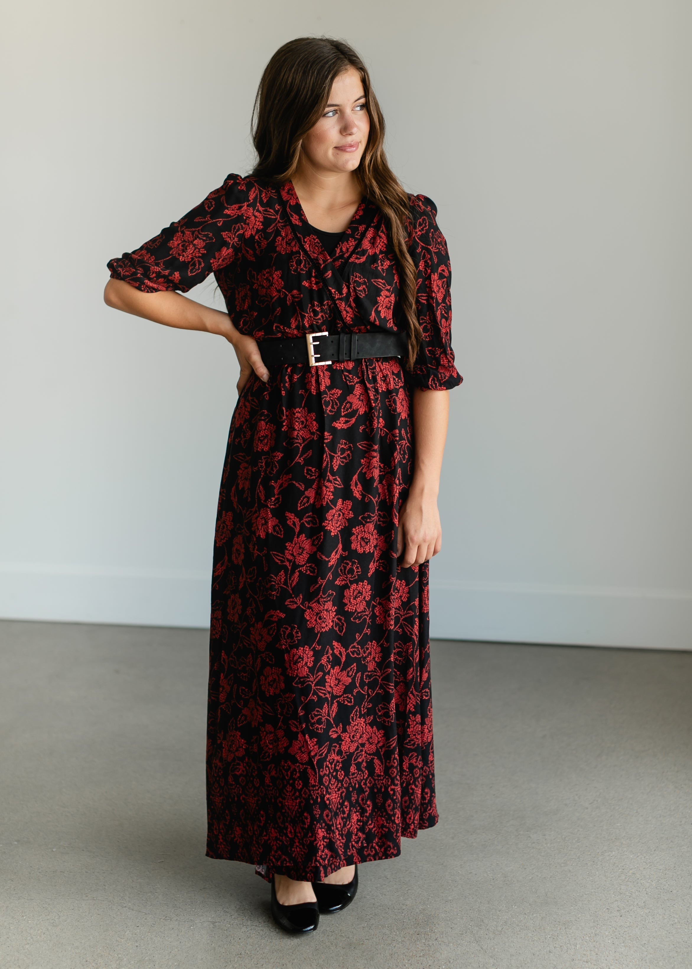 Red Floral Wrap Maxi Dress - FINAL SALE