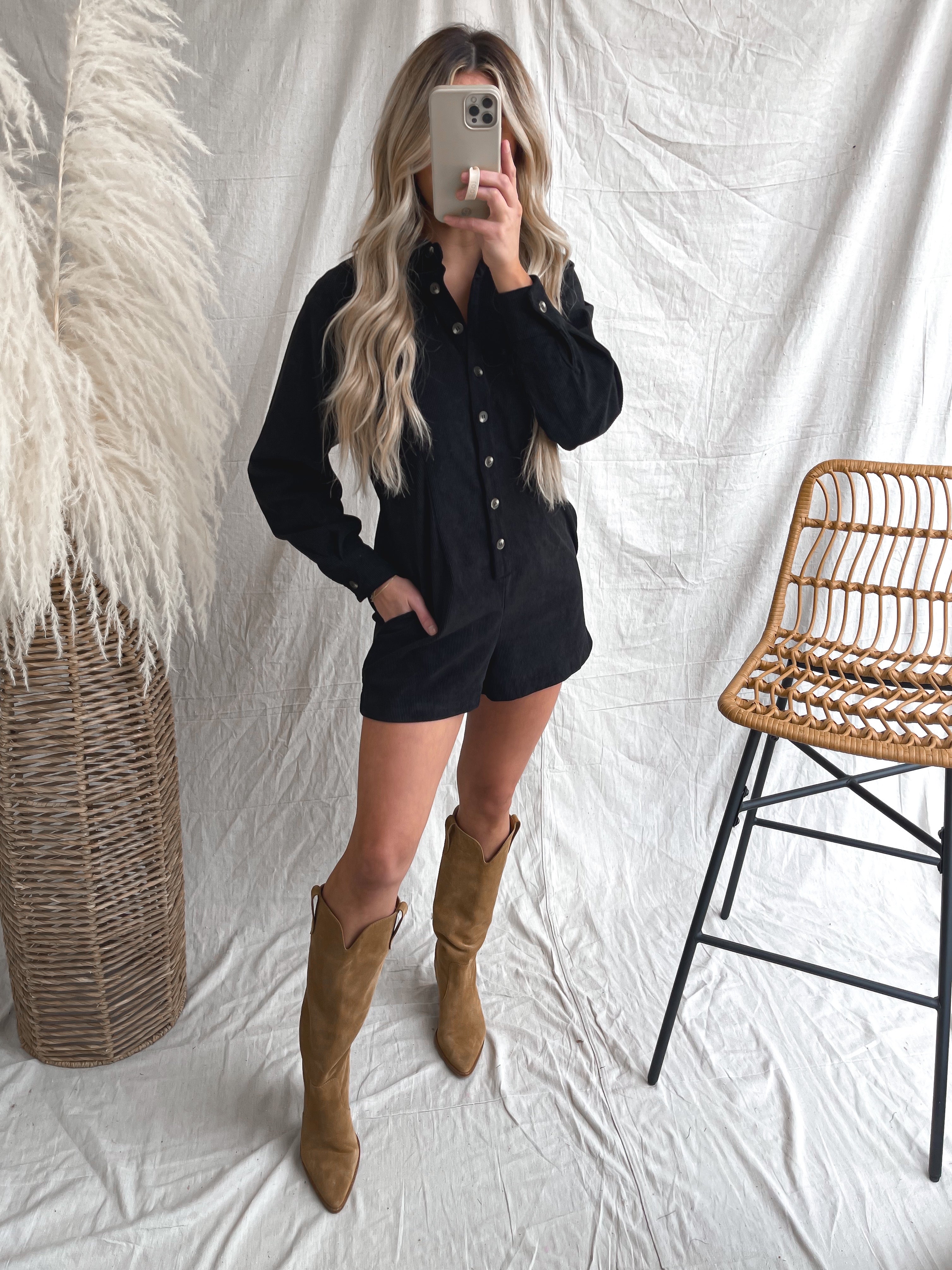 Winding Roads Romper in Black