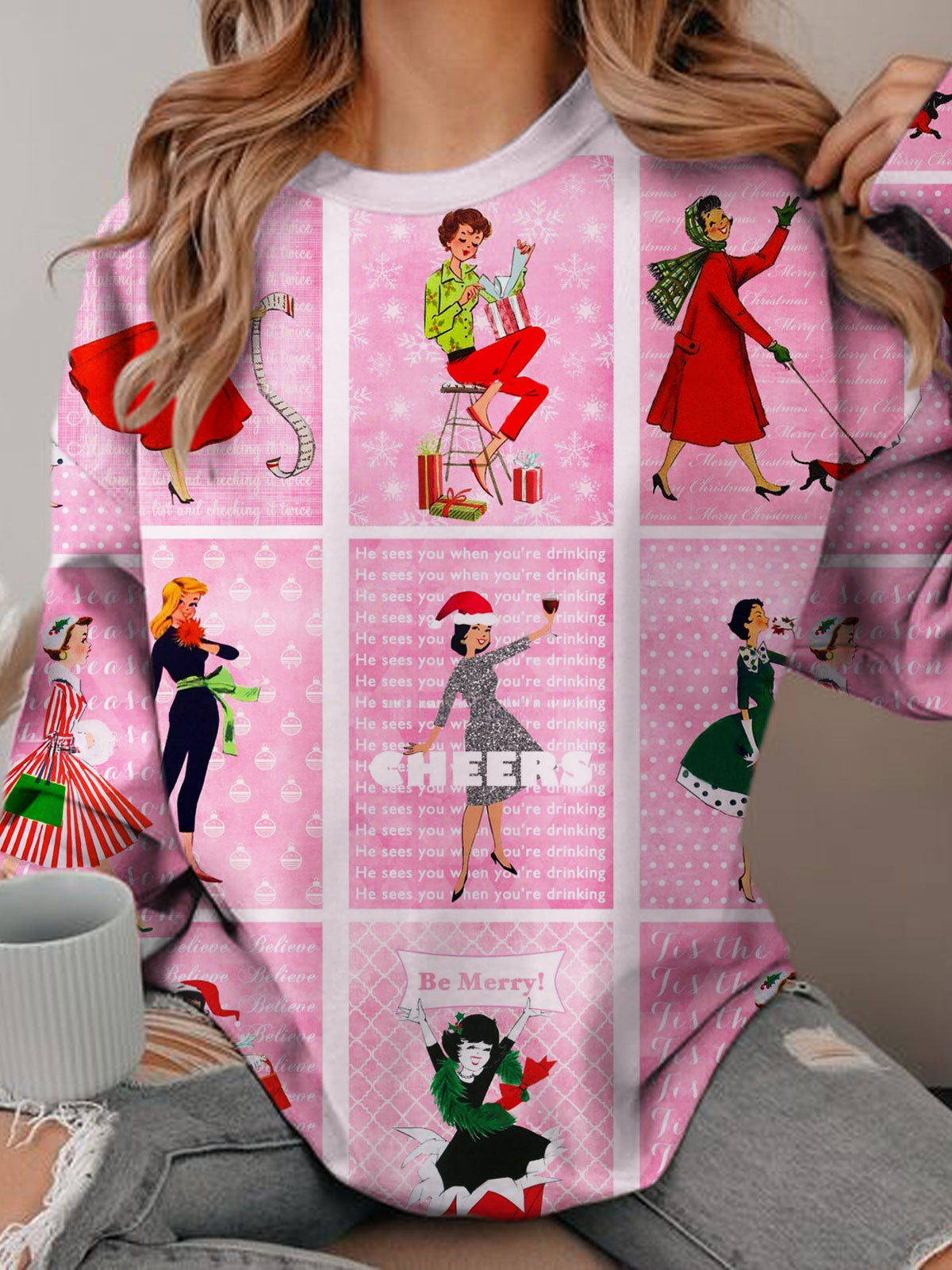 Women's Vintage Christmas Print Casual Top