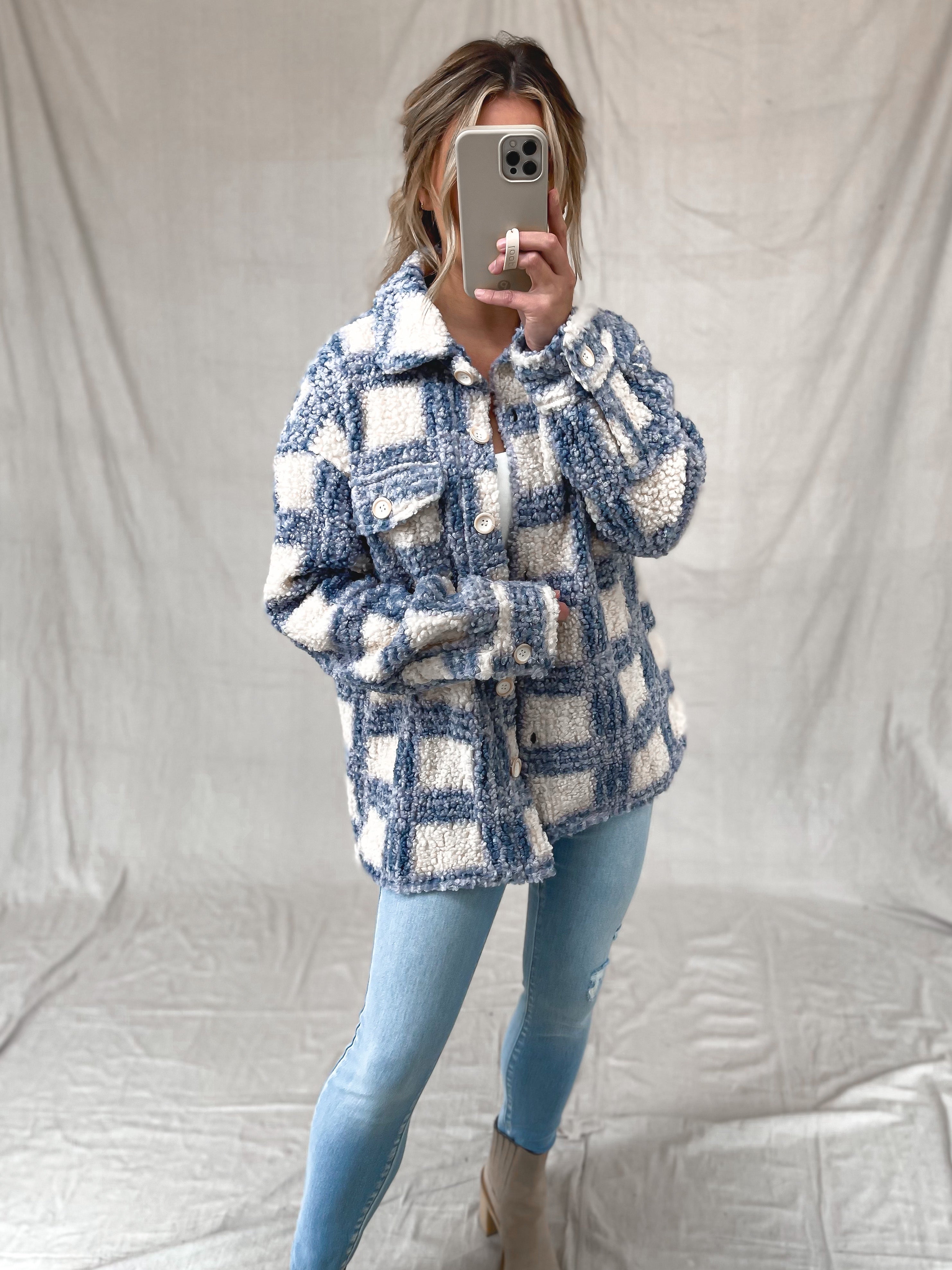 Last Forever Shacket in Blue/Cream