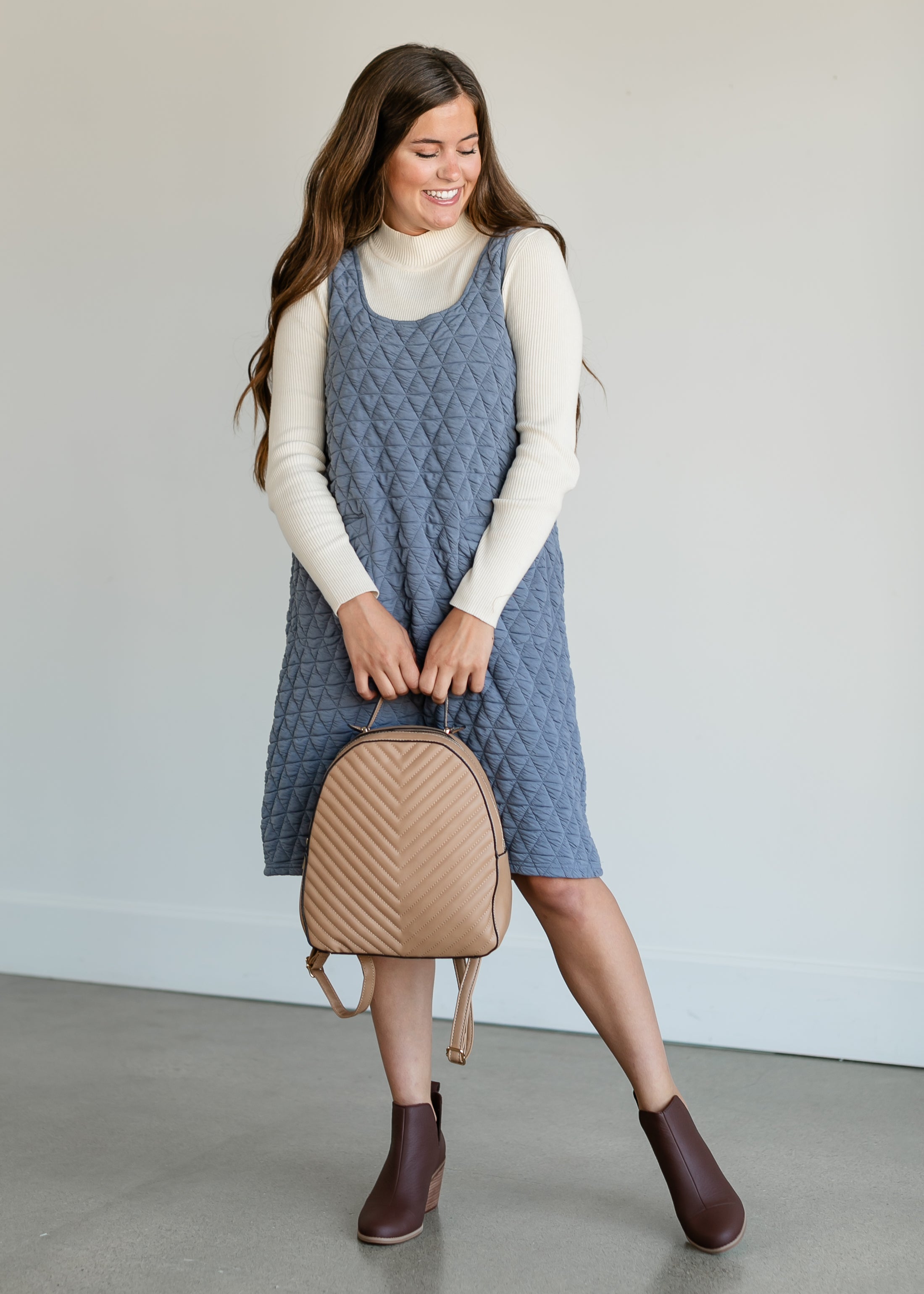 Quilted Knit Tank Midi Dress