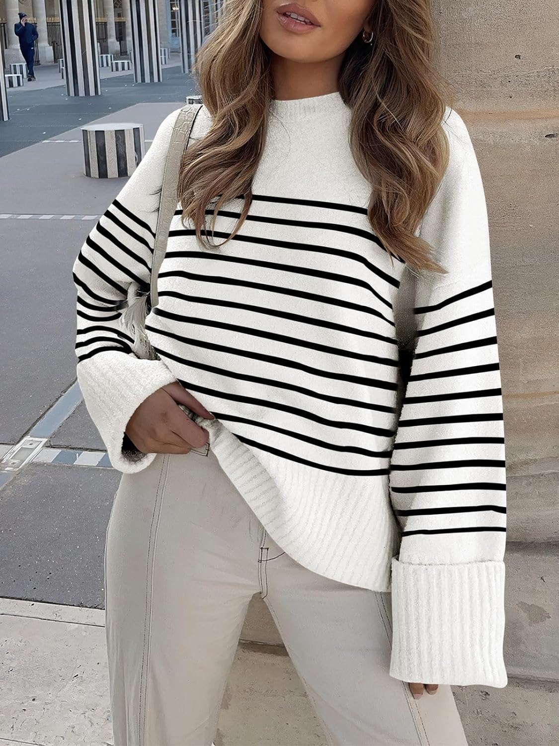 Women's Crewneck Long Sleeve Oversized Fuzzy Knit Chunky Warm Pullover Sweater Top